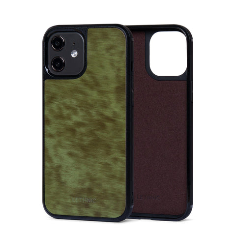 Ốp lưng IPhone 12 Da Thật IPhone 12 lethnic Cẩm Lai Xanh Có Lót Đệm 