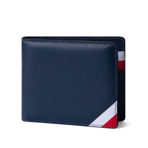 Ví da bò phối màu gập đôi ngang - Crown M Ví lethnic Xanh Navy 