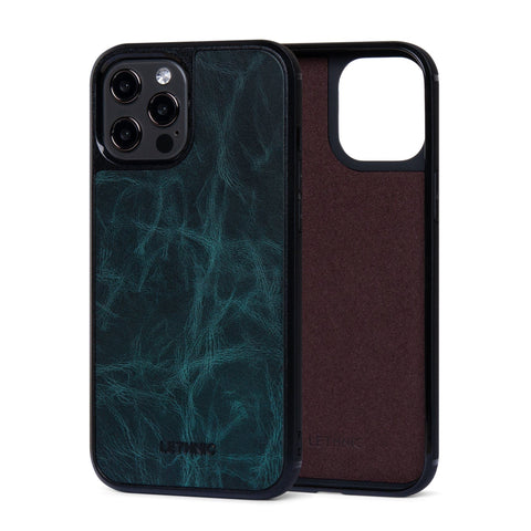 Ốp lưng IPhone 12 Pro Max Da Thật IPhone 12 lethnic Xanh Ngọc Có lót đệm 