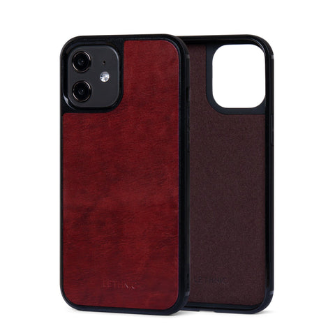 Ốp lưng IPhone 12 Da Thật IPhone 12 lethnic Cẩm Lai Đỏ Có Lót Đệm 