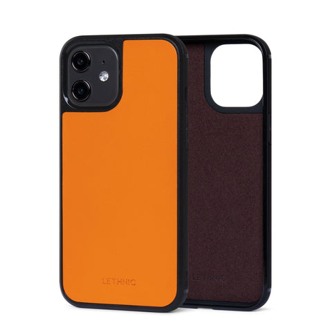 Ốp lưng IPhone 12 Da Thật IPhone 12 lethnic Cam Có Lót Đệm 