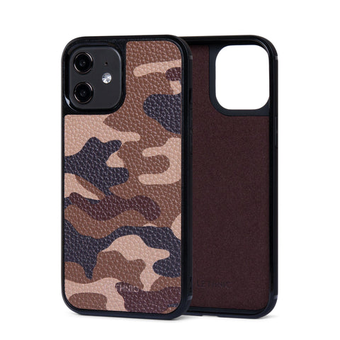 Ốp lưng IPhone 12 Da Thật IPhone 12 lethnic Camou Nâu Có Lót Đệm 