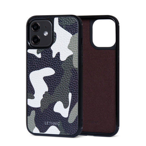 Ốp lưng IPhone 12 Da Thật IPhone 12 lethnic Camou Xanh Lá Có Lót Đệm 