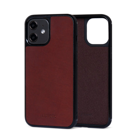 Ốp lưng IPhone 12 Da Thật IPhone 12 lethnic Đỏ Rượu Có Lót Đệm 