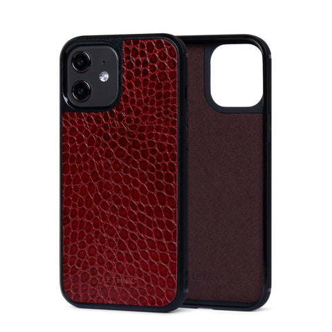 Ốp lưng IPhone 12 Da Thật IPhone 12 lethnic Vân Cá Đỏ Có Lót Đệm 