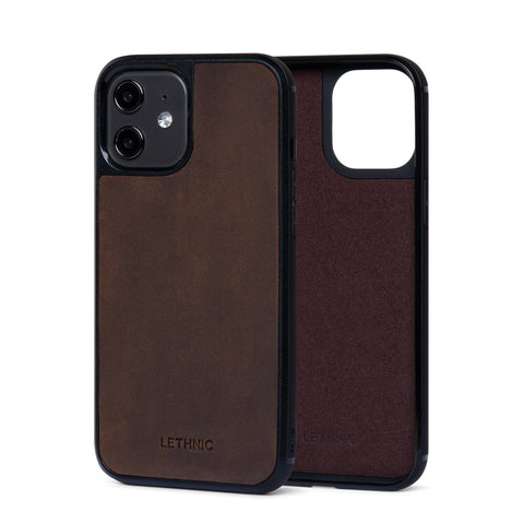 Ốp lưng IPhone 12 Da Thật IPhone 12 lethnic Nâu Sáp Có Lót Đệm 