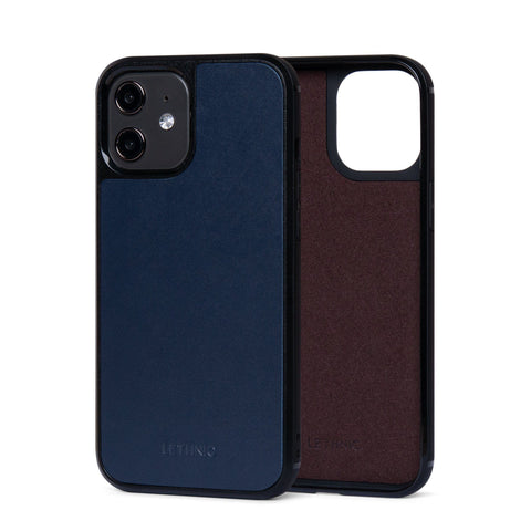 Ốp lưng IPhone 12 Da Thật IPhone 12 lethnic Xanh Navy Có Lót Đệm 