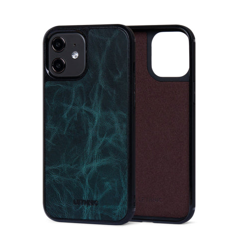 Ốp lưng IPhone 12 Da Thật IPhone 12 lethnic Xanh Ngọc Có Lót Đệm 