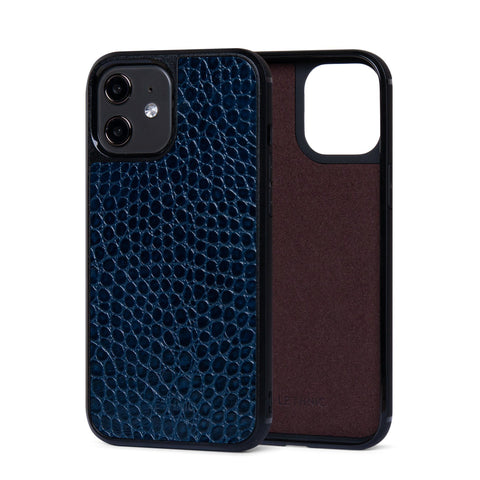 Ốp lưng IPhone 12 Da Thật IPhone 12 lethnic Vân Cá Xanh Có Lót Đệm 