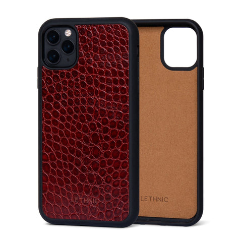 Ốp da thật IPhone 11 Pro Max - Lót Trong lethnic Đỏ Vân Cá 