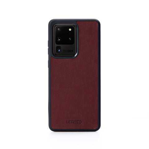 Ốp lưng da cho Samsung Galaxy S20 Ultra. lethnic Đỏ Rượu 