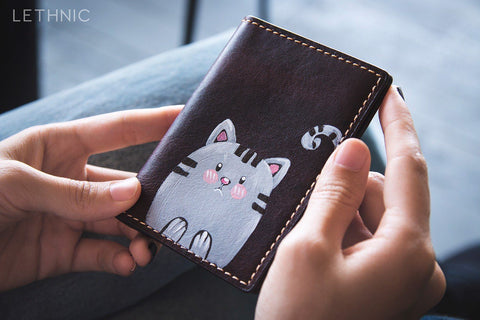 Ví da vẽ Mèo lethnic 